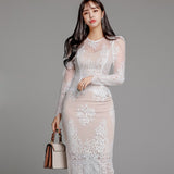 Celebrity Style Perspective Lace Top Slim Fit Wrap Hip Skirt