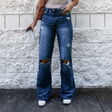 High Waist Vintage Ripped Boot Cut Jeans