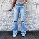 High Waist Vintage Ripped Boot Cut Jeans