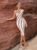 Strapless white buttocks wrapped dress with open back stripes and band dress